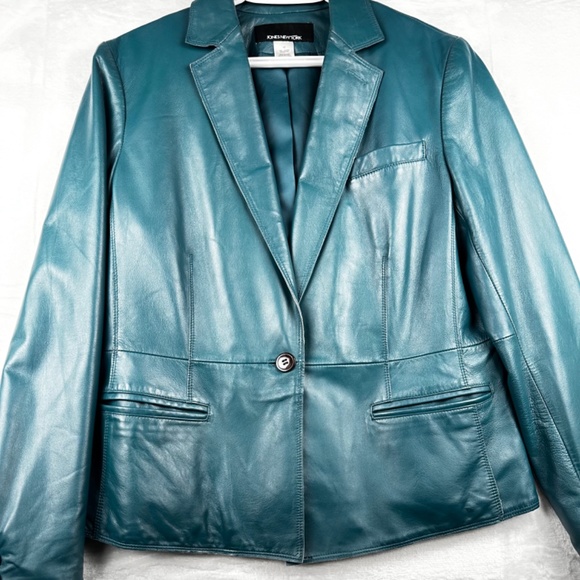 Jones New York Leather Jacket Women’s Beautiful Turquoise Color size US 12 - Picture 2 of 15